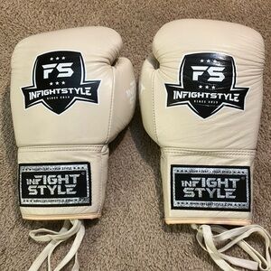 Gently Used Beige Lace Up InFightStyle Muay Thai Boxing Gloves 10oz